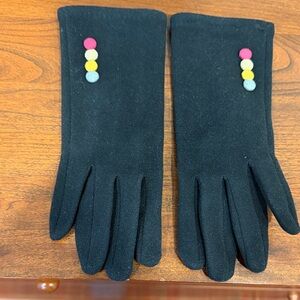 Black Gloves with Colorful Felt Button Accents